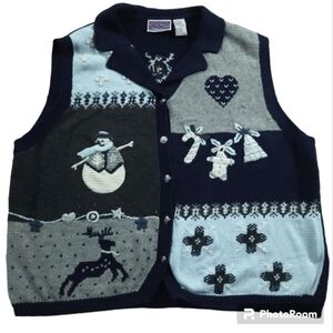 Northcrest Knit Christmas Collared Knit Sweater Vest Plus Size 3X